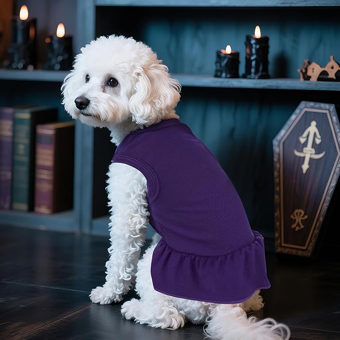 2 Pcs Dog Dresses Cat Skirt Solid Color Dog Clothes Summer Sleeveless Puppy Girl Clothes for Small Pet Dogs Cats (Purple,Orange, Small)
