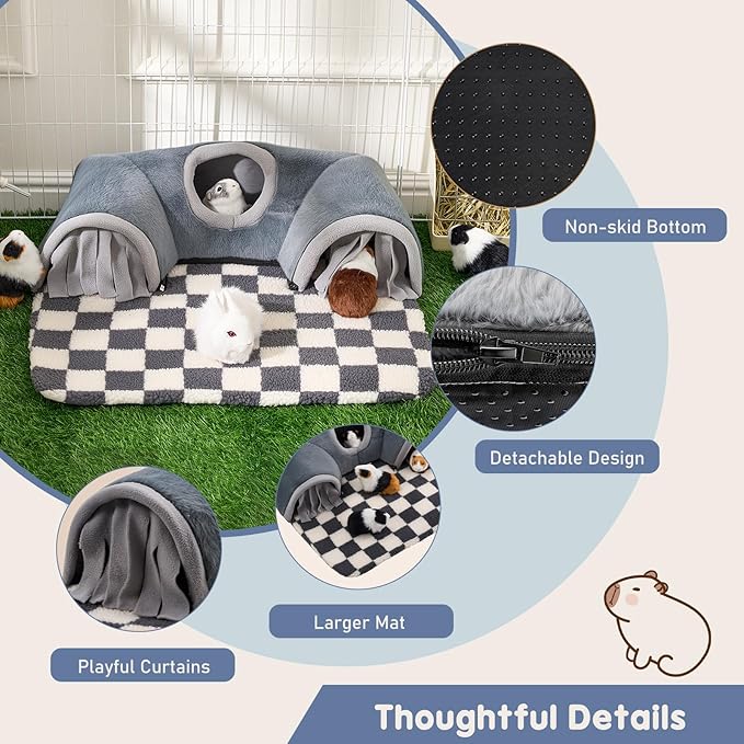 Avont Guinea Pig Hideout Tunnel, Large Hideaway Play Tube Toys Mat for Small Animal Dwarf Rabbits Bunny Chinchillas Hamsters Hedgehogs Ferrets Bearded Dragons and Rats -Grey