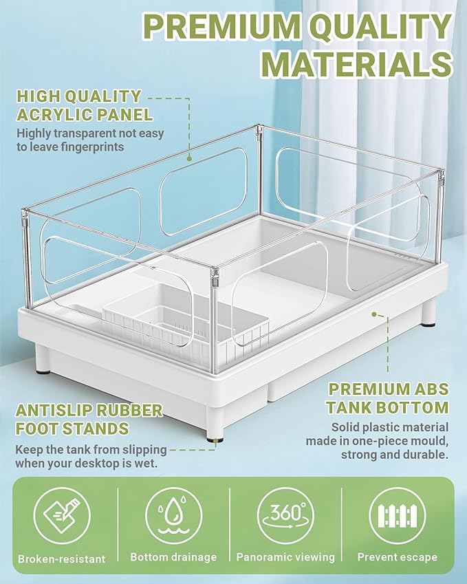 GOZILLA Small Turtle Tank Starter Kit, Acrylic Turtle Aquarium with Multi-Functional Areas for Turtles, Crabs, Crayfish, Small Reptiles. (White Tank)
