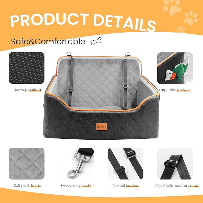 Dog Car Seat for Small Dog with Washable Mat, Memory Foam Booster Seat for Dogs Under 55lb, Elevated Pet Seat with Pockets, Anti-Slip Bed for Car, Perfect for Back Seats & Trunk with 2 Safety Leashes