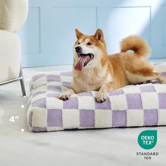 LE SURE Large Dog Beds-Thick Shredded Chopped Foam Pet Bed Indoor with Removable Cover, Cute Modern Fuzzy Plush & Anti Slip Bottom, Purple