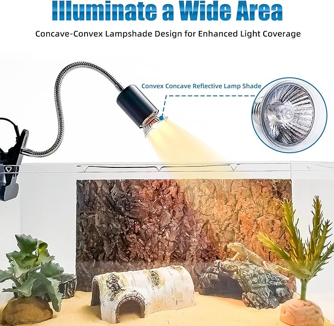 Adjustable Temperature Turtle Tortoise Reptile Heating Lamp with Dual UVB 50W Bulbs and Built-in Timer for Turtles, Tortoises, and Bearded Dragons (Black)