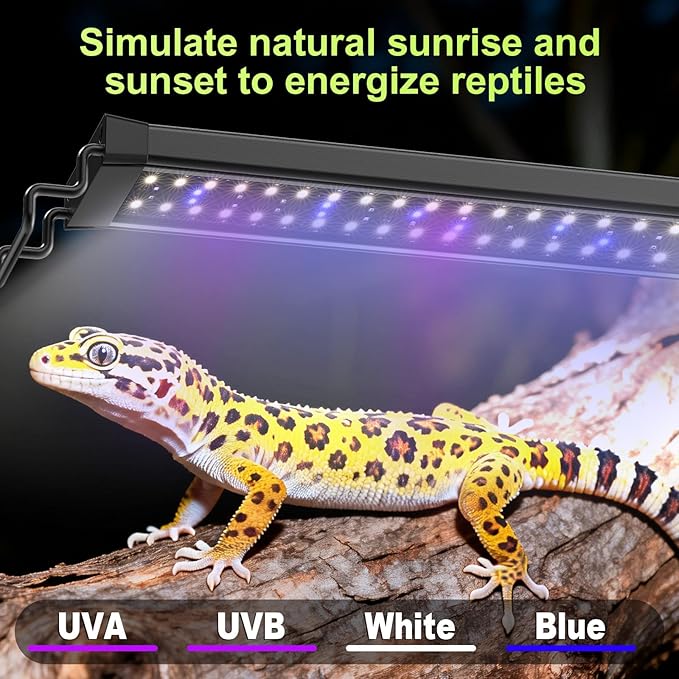16W LED UVB Light for Reptiles Terrarium Light Extendable Reptile Tank Light with Controller ＆Dimming and 5 UVI Modes Full Spectrum Brilliant White Blue Red Lights for Bearded Dragon, Gecko