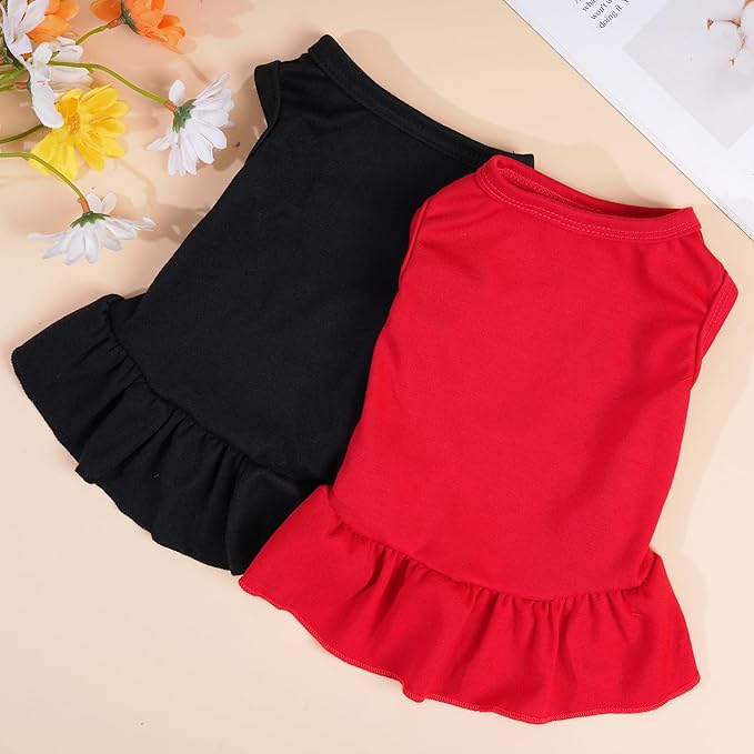 2 Pcs Dog Dresses Cat Skirt Solid Color Dog Clothes Summer Sleeveless Puppy Girl Clothes for Small Pet Dogs Cats (Black,Red, Medium)