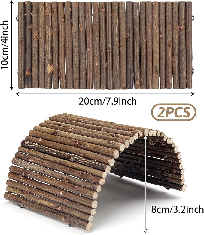 QUOZUO 2PCS Reptile Hideout Hermit Crab Bendable Bridge, Wooden Hermit Crab Hideout Climbing Toys, Reptile Tank Habitat Decor Hiding Hut for Lizards, Mice, Spiders