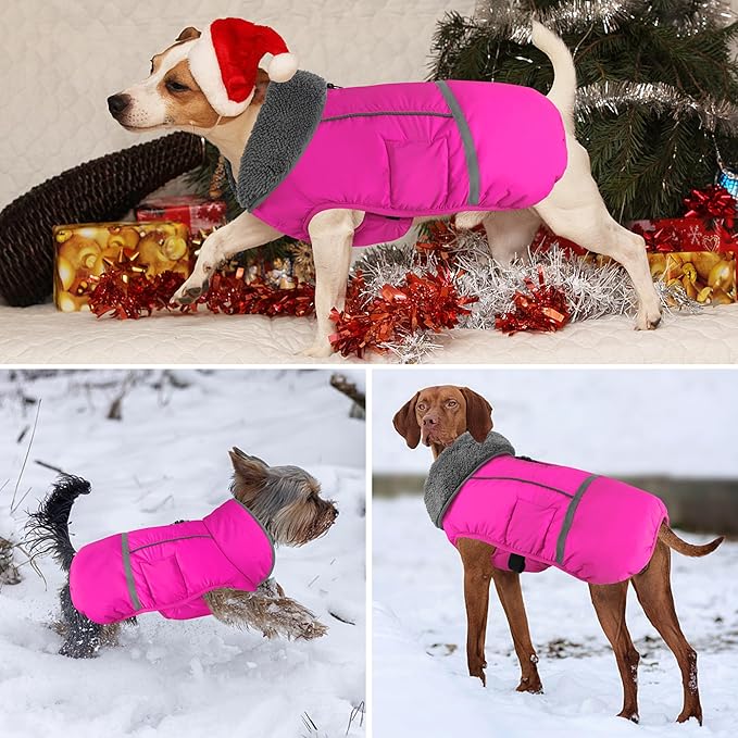 Dogcheer Warm Dog Coat, Christmas Dog Jacket Waterproof Puppy Winter Coat with Buckles, Reflective Adjustable Pet Snow Jacket Turtleneck Fleece Sweater for Small Medium Large Dogs - Pink, 3XL