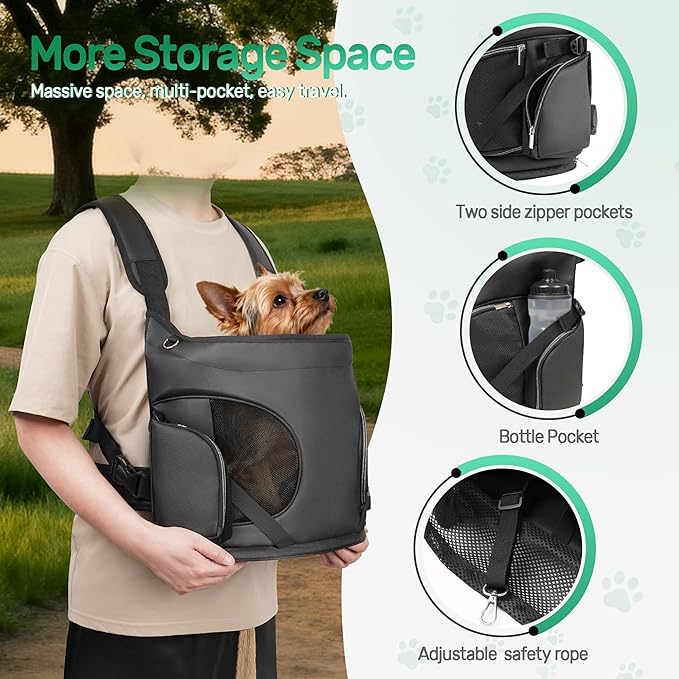 YUDODO Dog Front Backpack Carrier 5-15 lbs, Soft Breathable Pet Front Facing Carrier with Adjustable Straps, Multi-Pocket Design, for Small Dogs & Cats (Black)