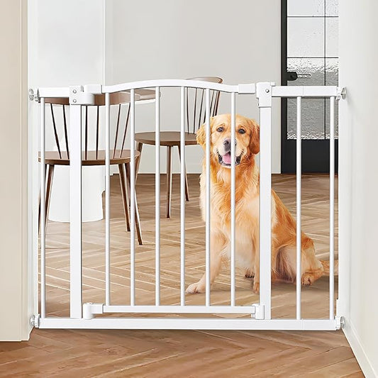Great Gates Pet Gate - Durable Steel Gate for Stairs - Self-Closing Door & 2-Step Child Proof Lock - Wall-Friendly Dog Gates for Doorways (Fits Most) - 29.8"- 36.4", 28” Tall