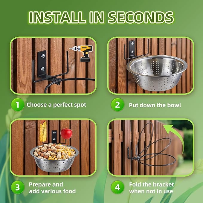 2 Pack Squirrel Feeders, Add 2 Colander Bowls (Each 8.5"/1.4L) for Replacement, Dual Corn Cob Spikes for Multi-Food, Metal Squirrel Feeders for Outside, Removable Bowl Nice to Clean/Refill