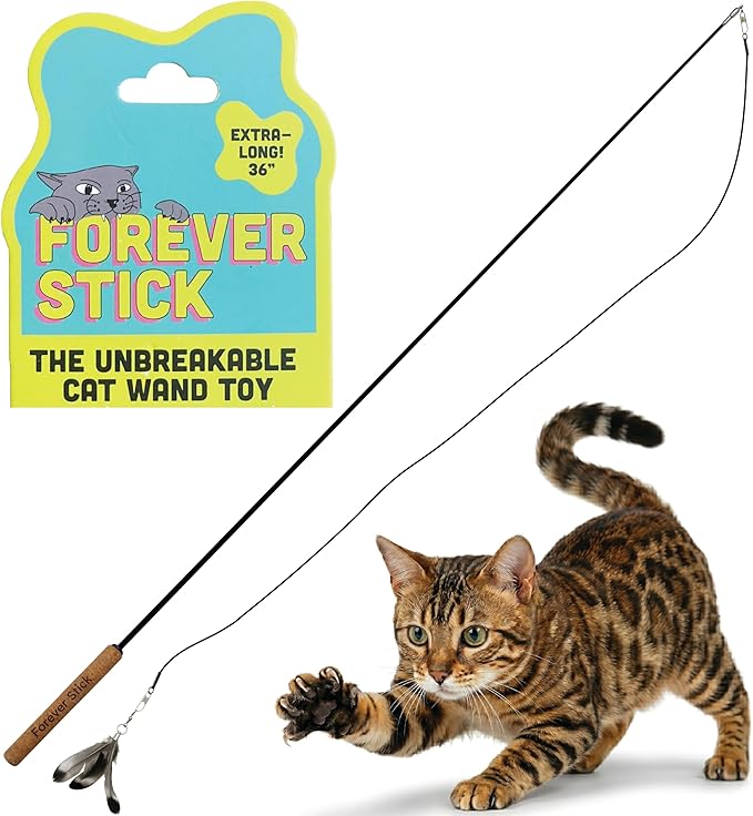 Forever Stick 1-Pack - The Unbreakable Cat Wand Toy, Durable Cat Toy Wand, Extra Long Cat String Toy, Cat Fishing Pole Toy for Bored Indoor Adult Cats, Cat Stick Toy, Cat Feather Wand, Cat Teaser Wand by Repounce