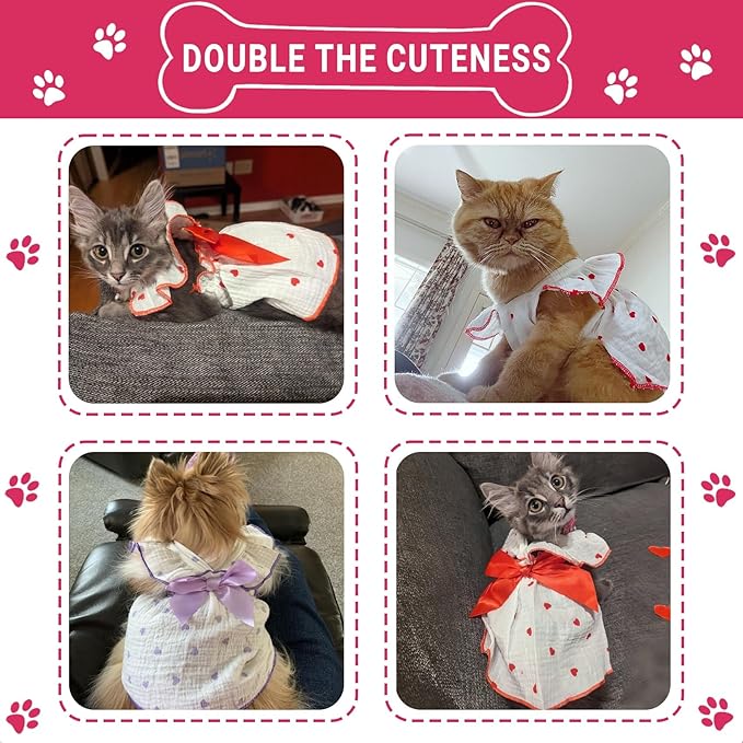 TAPBULL Dog Dresses, Fashionable Pet Dog Clothes with Heart Design, Cute Cat Birthday Dress Outfit (Pink/Red/Blue/Purple/Black 5-Pack), Large