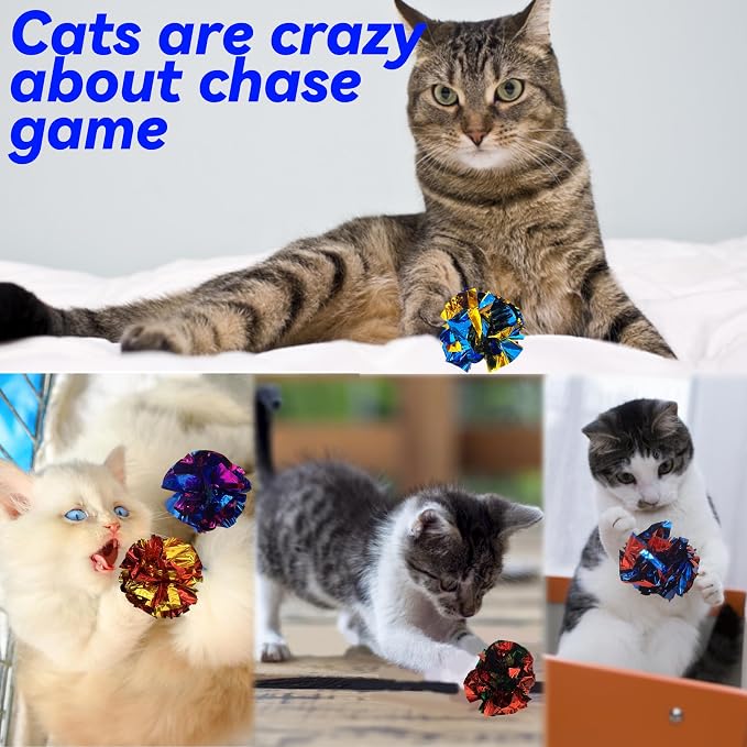 Cat Crinkle Ball Toys 10 Packs for Indoor Cats to Kill Time and Keep Fit, 2.3 Inch Colorful Mylar Crinkle Balls Attract Cats to Swat, Bite, Hunt, Interactive Toys for Cats and Kittens - Image 5