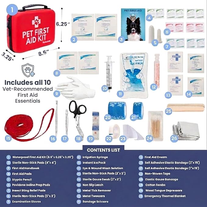 Dog First Aid Kit - Vet Approved Emergency Supplies - Pet First Aid Kit Guide, Tick Remover, Slip Leash & Medical Essentials for Home, Camping, Car, RV, Travel (Essential 2-Pack)