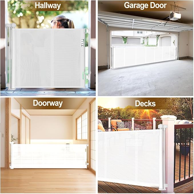Miumoon 120 inch Retractable Baby Gates 42 inch Tall, Retractable Gate with Reinforced Strip Design to Prevent Crawling Through, 10 FT Extra Wide Retractable Dog Gate for Indoor/Outdoor