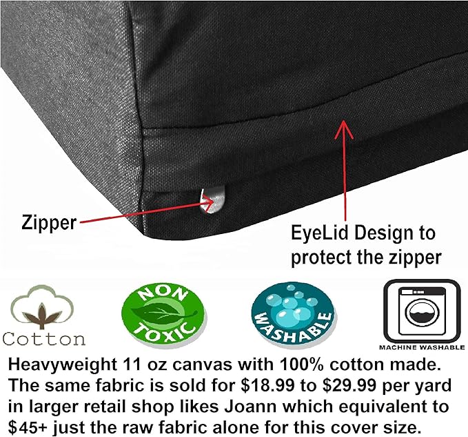 Dogbed4less Heavy Duty Black Canvas Duvet Pet Dog Bed Cover - Replacement Cover only (55"X47"X4")