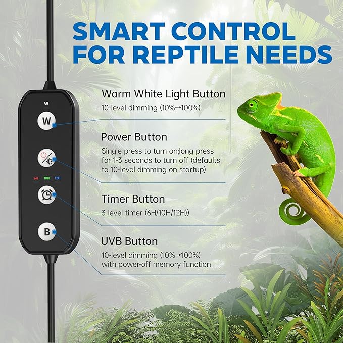 Reptile UVB Light Heater Lamp, 15inch Aluminum UVA UVB LEDfor Rainforest and Desert Reptiles, Geckos, Chameleons and Bearded Dragons, Adjustable 6/10/12H Timer, Dimmable with 3 Lighting Modes