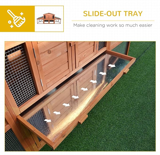 PawHut 89" L Outdoor Rabbit Hutch, Guinea Pig Cage Indoor Outdoor Wooden Bunny Hutch with Double Runs, Weatherproof Roof, Removable Tray, Ramps, Orange