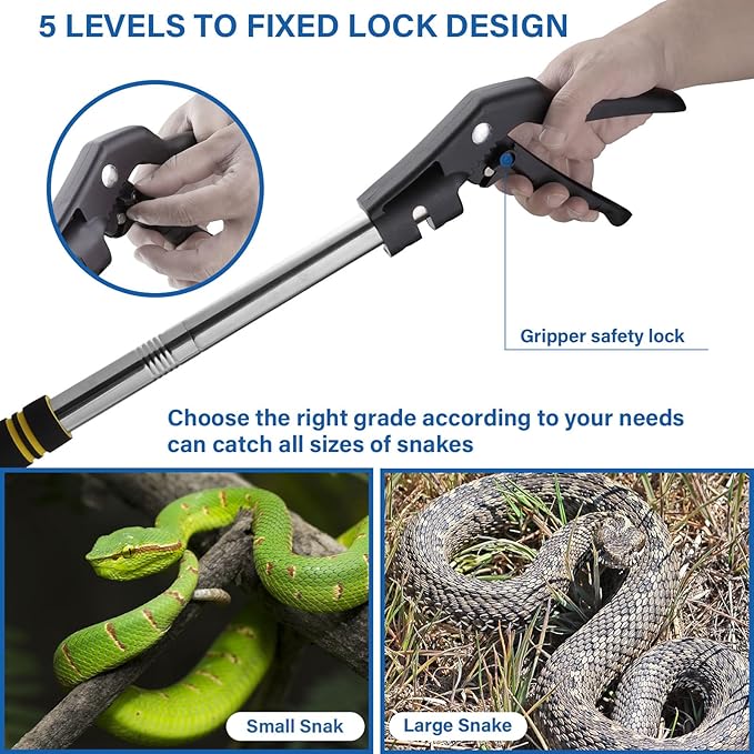 Snake Grabber Tool, 55inch Snake Tongs for Rattlesnake Reptile Tongs Long Catcher Reach Grabber Heavy Duty and Made of Stainless Steel Tube Sponge Handle (55inch (black))