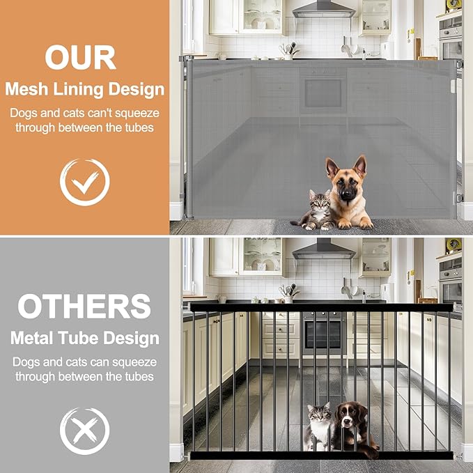 4ft Extra Tall Retractable Baby Gates for Doorways 48 Inch Tall Retractable Dog Gate Indoor 85" Wide Child Gate for Stairs High Mesh Puppy Gates for the House Prevent Kids/Pets from Jumping Over, Gray