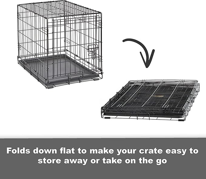 Midwest Homes for Pets 36-Inch New World Crate for Medium-Large Breeds, 41-70 lbs, Double Door Folding Dog Crate, Leak-Proof Tray & Secure Latches, Portable, Durable & Easy to Assemble