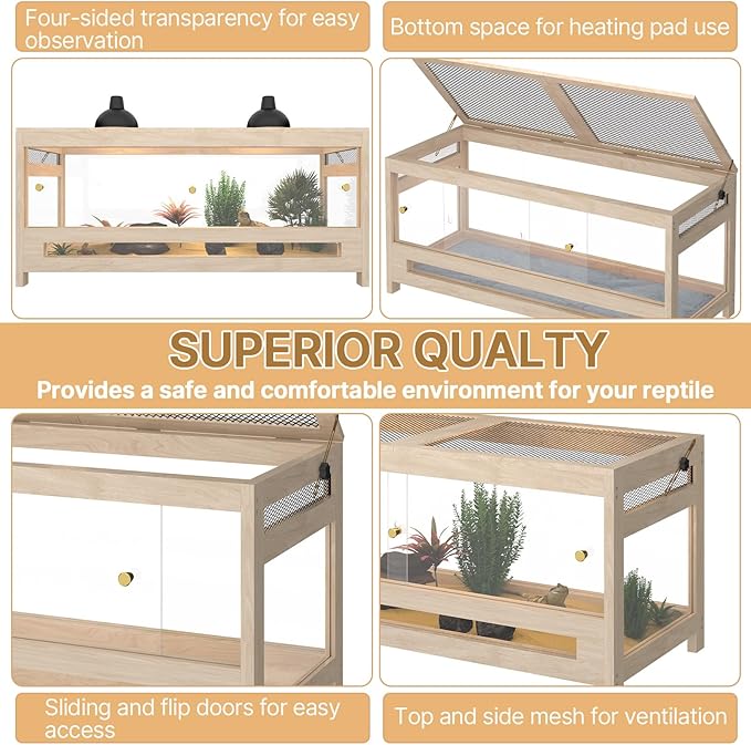 80 Gallon Reptile Tank 4x2x2 – Extra Large Bearded Dragon Enclosure with Mesh Top, Reptile Habitat & Terrarium for Lizards