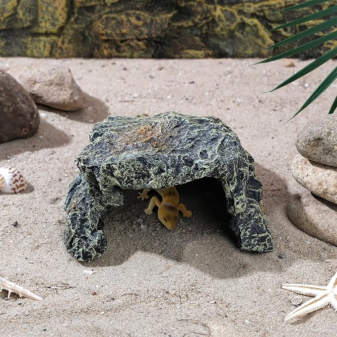 IBWell Resin Reptile Rock Cave, Lizard Tank Décor, Gecko Hide Reptile Hideout for Small Turtle Accessories for Tank, Leopard Gecko, Lazard Hideout