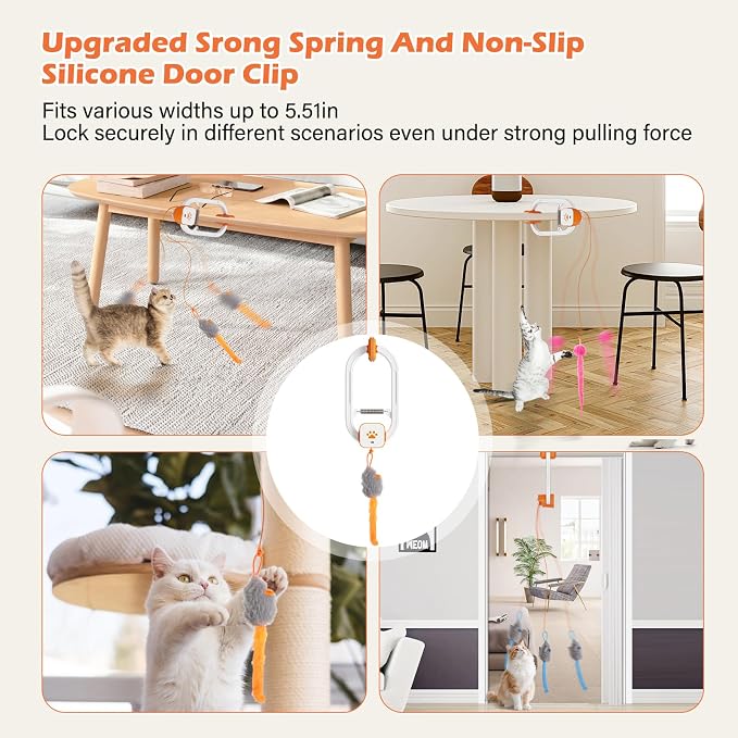 Interactive cat toy, Electric cat teaser, Door clip, 2 Motion modes,Orange - Image 4