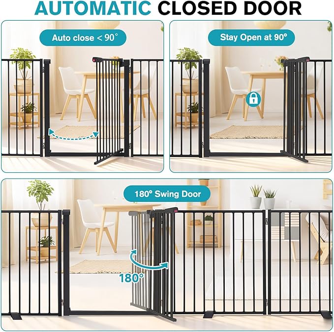 Snagle Paw Extra Wide Dog Gate,Free Standing Dog Fence with Door, Up to 156 Inch Wide Pet Gate with Support Feet for Stairs, Hallways, Doorways, Yard (Black, 6 Panels)