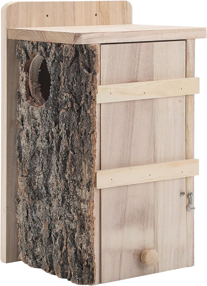 Wonderjune 1 Pcs Large Squirrel Nesting Box Squirrel House for Outside Nesting Hanging Handcraft Thick Wood Winter Chipmunk Outdoor Shelter Garden Yard Support Local Wildlife Easy Install