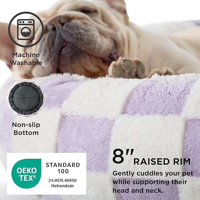 LE SURE Shown on TV Donut Medium Dog Bed - Round Cat Beds for Indoor Cats Calming Bed Present for Pets, Cute Modern Home Decor Beds with Jacquard Shaggy Plush & Anti Slip Bottom, 30 Inch, Purple