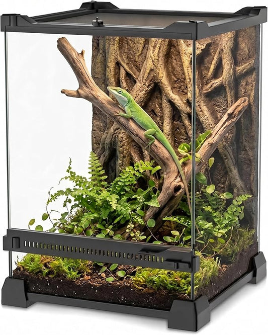 Mini Reptile Glass Terrarium 8"x8"x12" Durable Reptile Habitat Tank with Heat Resistant Aluminum Alloy Frame, Single Swinging Doors for no Jam by Sand and Other Debris