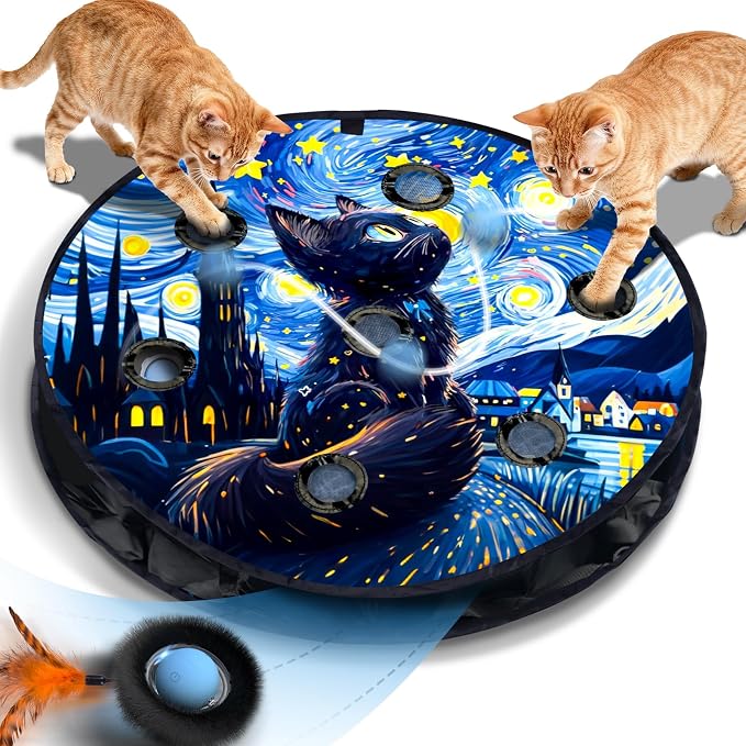 Interactive Cat Toy for Indoor Cats, Motion Activated Ball &7-Hole Maze Mat by KIWILOVE