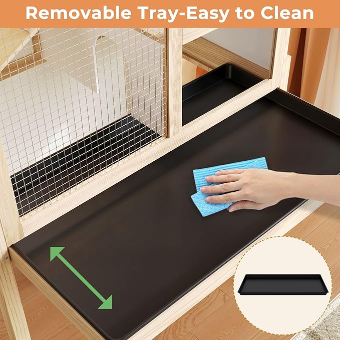 Guinea Pig Cages for 2, Rabbit Hamster Cage with Wooden Stand, 2-Story Large Indoor Small Animal House with a Pull Out Tray and Ramp, Guinea Pig Hideout Platform for Hamster,Natural