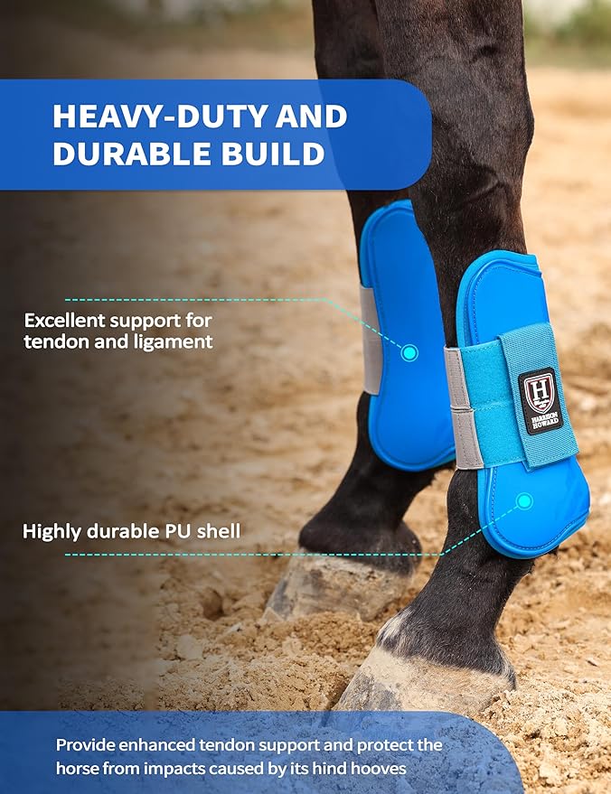 Harrison Howard Horse Tendon Boots Open Front/Fetlock Boot for Horse Protective Boots for Jumping, Trail Riding Set of 4