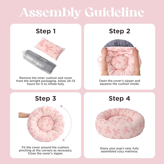 LE SURE Shown on TV Donut Cat Beds for Indoor Cats - Round Small Dog Bed Calming Bed Gift for Pets, Home Decor Cute Modern Beds with Jacquard Shaggy Plush & Anti Slip Bottom, 20 Inch, Pink Taffy