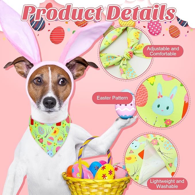 Sanwuta 50 Pcs Easter Dog Bandanas and Collar Bow Ties Set 25 Bandanas Bulk 25 Charm Dog Collar Pet Triangle Pet Scarf Bowtie for Small Medium Large(Easter)