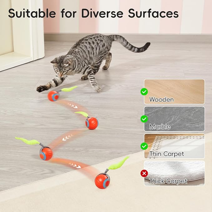 Potaroma Moving Ball Cat Toys with Feather Tail, Rechargeable - Image 6