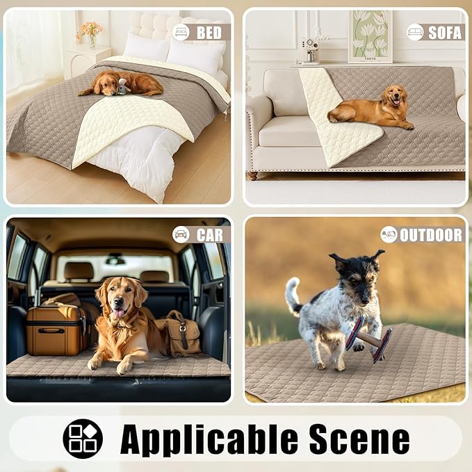 Smiry Waterproof Dog Bed Cover Blanket, Soft Reversible Pet Blanket, Washable Leakproof Cats Dogs Couch Cover for Sofa, Couch, Furniture (68x82 Inch, Taupe/Beige)
