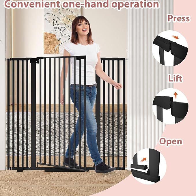 51'' Extra Tall Cat Gate Barrier for Doorways Hallways, Pressure Mounted Pet Dog Gates Ajustable Auto Close, Cat Fence Indoor Climb Proof 30-41'' Wide (Black)