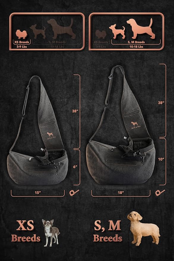 Noah & Paw Dog Sling Carrier for Small Dogs 3-10lb, Dog Sling for Small Dogs and Cats, Dog Carrier with Adjustable Padded Strap, Vegan Denim Lined with Fur, 3X Safety Features, Machine Washable