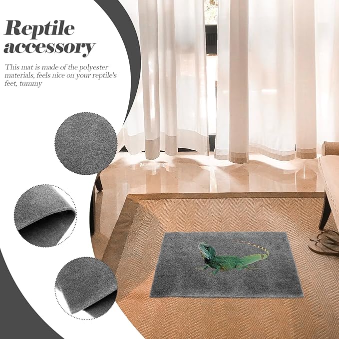 GANAZONO 2Pcs Absorbent Reptile Mat Grey Polyester Carpet for Tortoise Bedding Comfortable Habitat Accessory Easy to Clean Protective Carpet for Snake Lizard Turtle