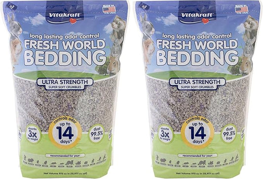 Vitakraft Fresh World Small Animal Bedding - Ultra Strength - Pet Bedding for Litter Boxes and Cages (16 L),Gray, 975 cu in (Pack of 2)