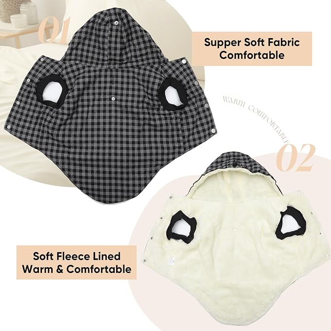 Vecomfy Fleece Lining Dog Hoodie for Small Dogs Extra Warm Plaid Sweater with Drawstring Hooded Coats in Winter Puppy Jacket,Black S