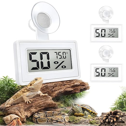 2 Pcs Suction Cup Reptile Thermometer Hygrometer, Fast-Read °F/°C Digital Temp&Humidity Gauge for Terrarium Tank Enclosure,for Gecko,Bearded Dragon,Snake,Tortoise,Hermit Crab,Jumping Spider (White)