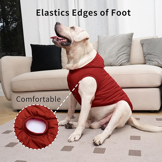 Vecomfy Fleece Lining Extra Warm Dog Hoodie in Winter for Large Dogs Jacket Pet Coats with Hooded,Red XL