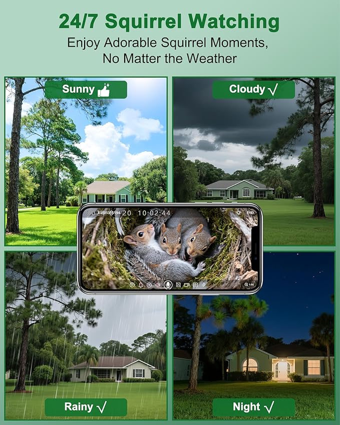 KinetCam Smart Squirrel Box with Camera,Predator-Proof,2K HD Wi-Fi Pet Watching Cam for Squirrel House, Auto Detect & Notify, Night Vision, APP Control, Squirrels Houses for Outside Nesting