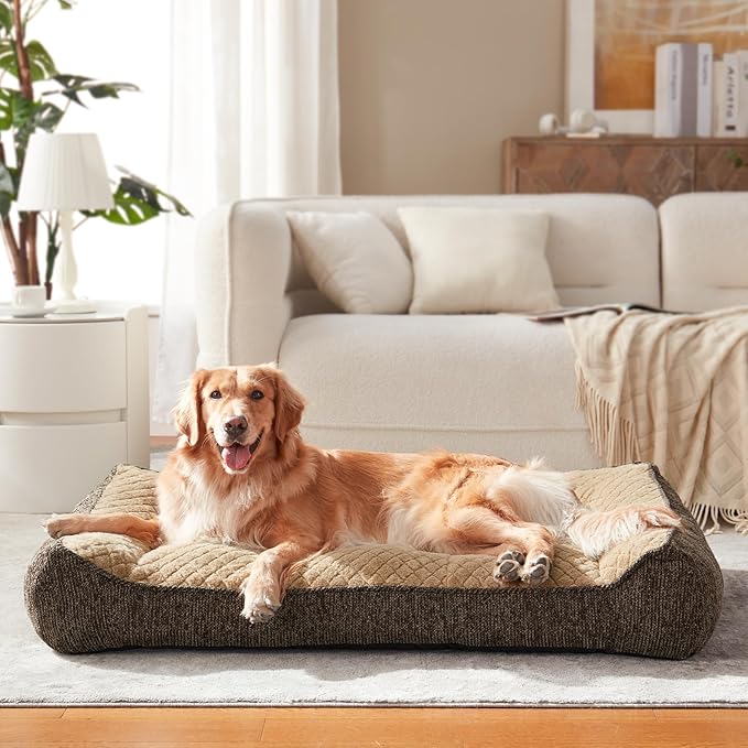 JOEJOY Orthopedic Dog Bed Medium Sized Dogs, Extra Thick Supportive Big Dog Couch Bed with Sides, Ultra Soft Pet Bed Sofa, Brown, 35''x25''