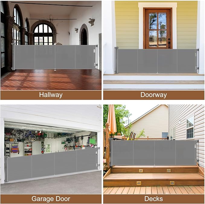Miumoon 200 inch Retractable Baby Gates 42 inch Tall, Retractable Gate with Reinforced Strip Design to Prevent Crawling Through, 16 FT Outdoor Retractable Gates, Extra Wide Retractable Gate for Garage