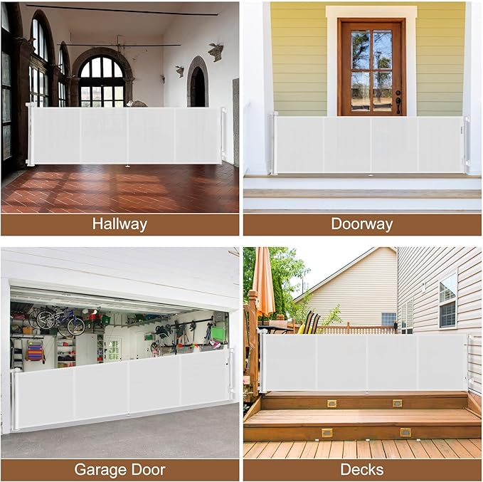 Miumoon 200 inch Retractable Baby Gates 42 inch Tall, Retractable Gate with Reinforced Strip Design to Prevent Crawling Through, 16 FT Outdoor Retractable Gates, Extra Wide Retractable Gate for Garage