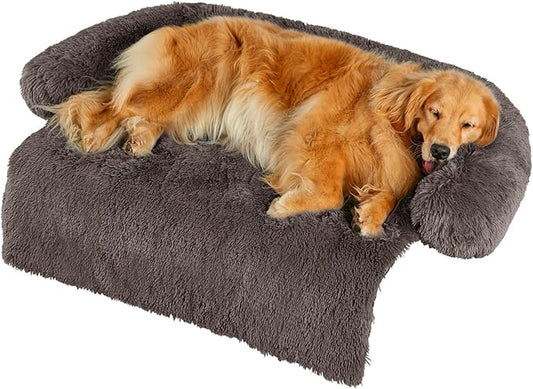Codi Large Calming Dog Bed for Couch – Anti-Anxiety Sofa Protector Mat for XL Dogs, 45''x37''x6'', Machine Washable, Fluffy & Cozy with Non-Slip Bottom, Ash Brown